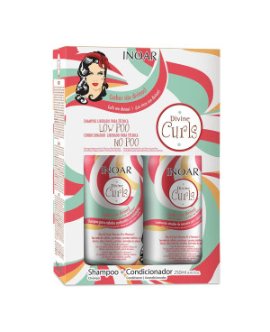 INOAR Divine Curls Duo Kit - priemonių rinkinys garbanotiems banguotiems plaukams 2x250 ml