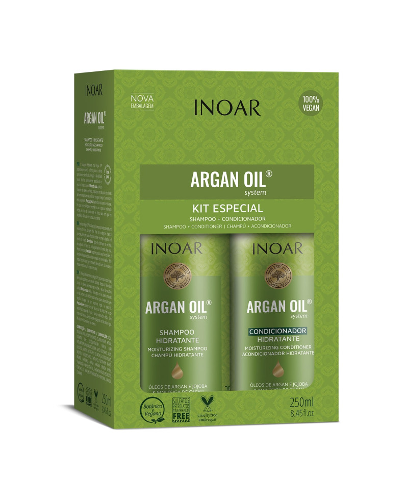 INOAR Argan Oil Duo Kit - intensyviai drėkinantis rinkinys su Argano aliejumi 2x250 ml