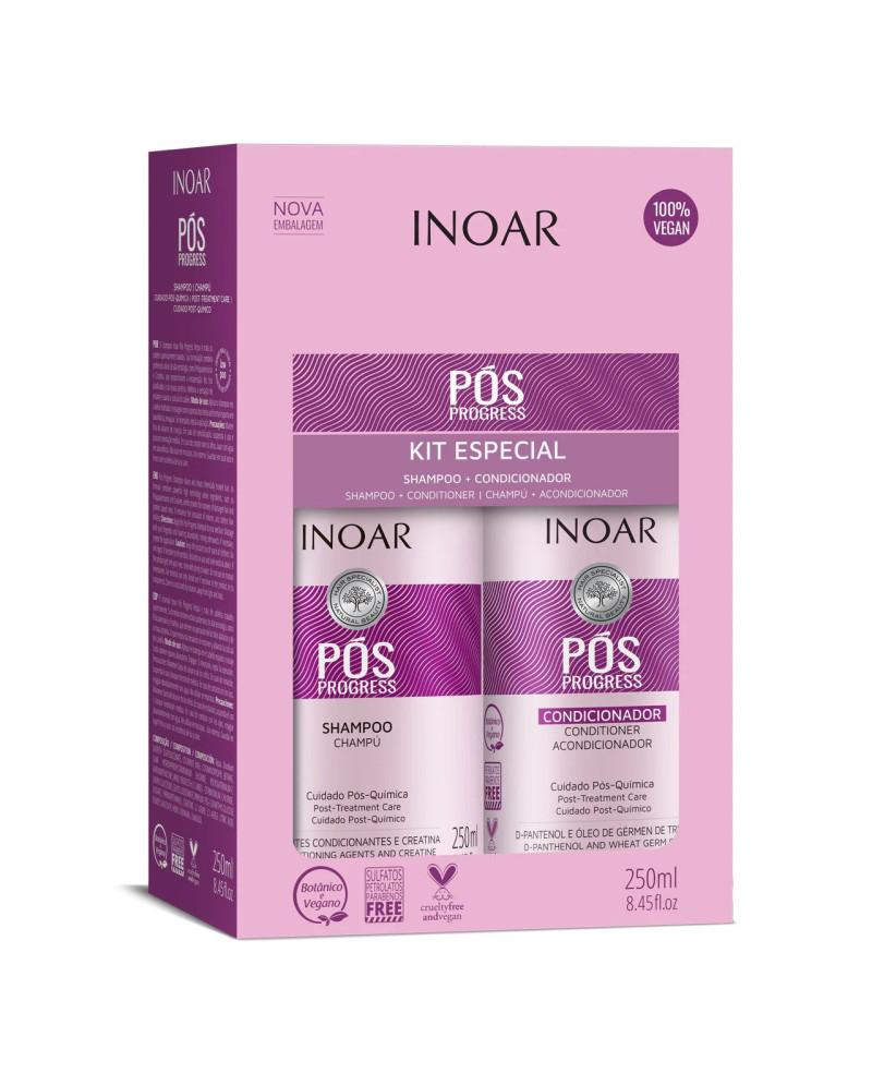 INOAR Pos Progress Duo Kit - rinkinys po tiesinimo keratinu procedūrų 2x250 ml