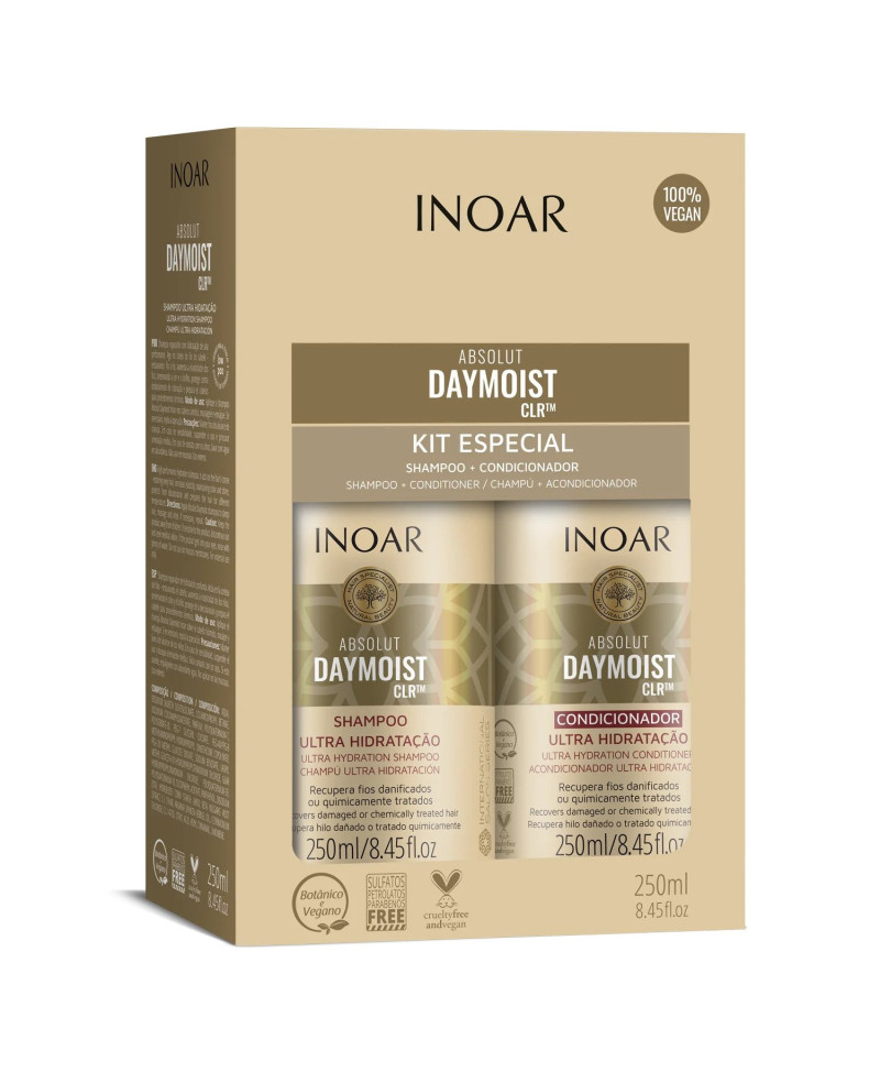 INOAR Daymoist Duo Kit - priemonių rinkinys chemiškai pažeistiems plaukams 2x250 ml