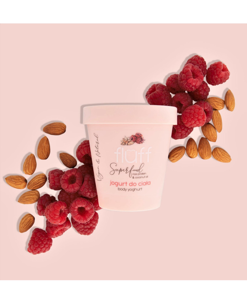 Fluff kūno jogurtas “avietės ir migdolai” 180ml.