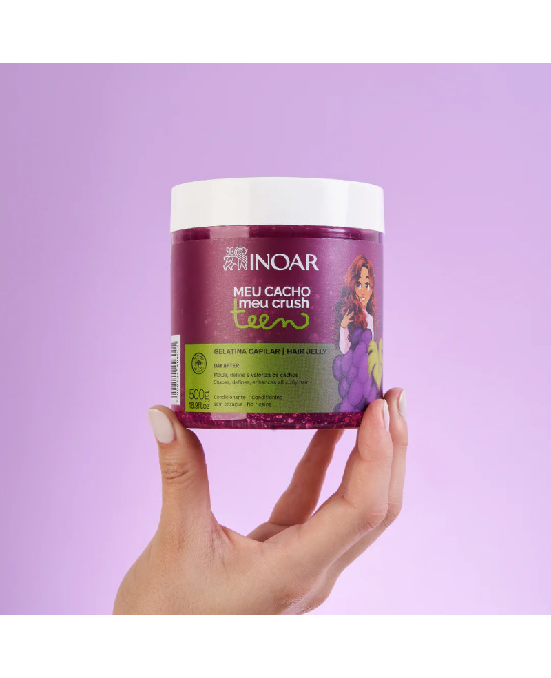 INOAR Meu Cacho Meu Crush Teen Grape Hair Jelly - plaukų formavimo želė garbanotiems plaukams vynuogių kvapo 500 g.