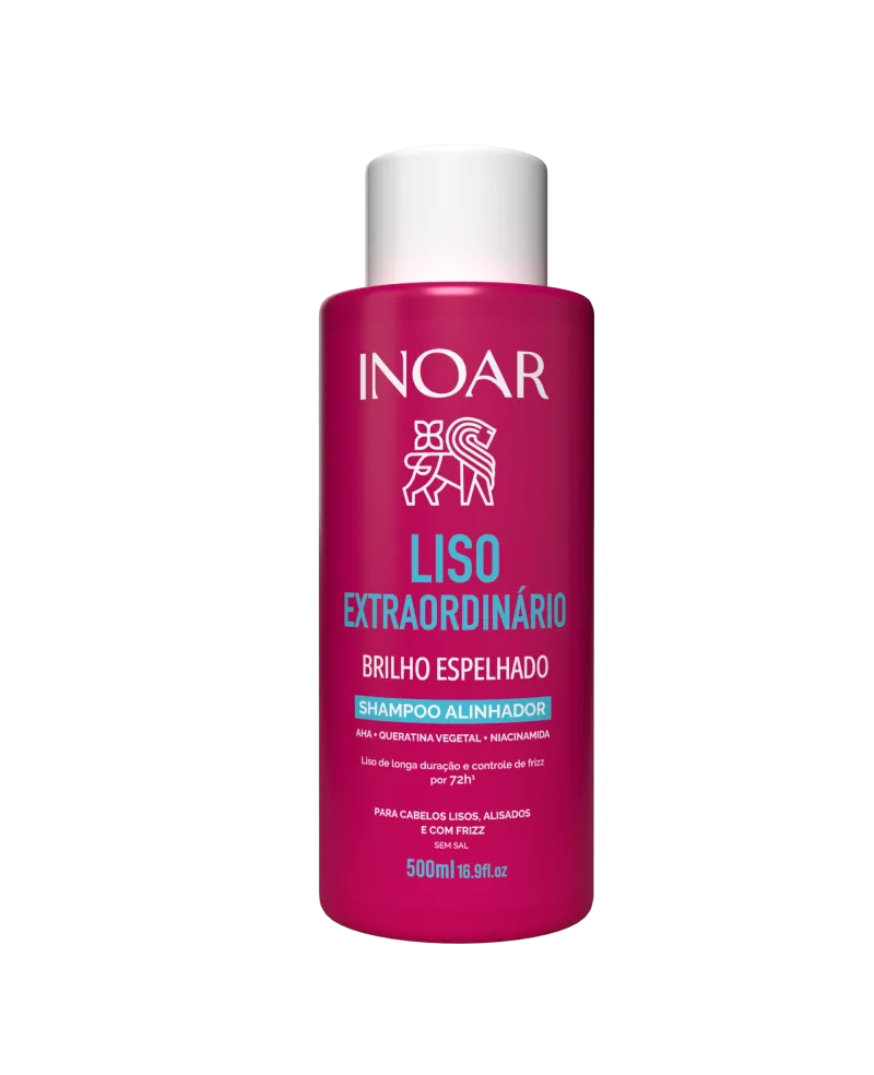INOAR Liso Extraordinario Shampoo - plaukus glotninantis šampūnas 500 ml.