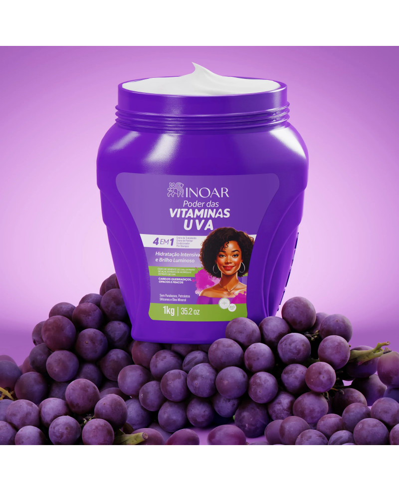 Inoar Multifunctional Cream Grape - multifunkcinis drėkinantis garbanų kremas vynuogių kvapo 1000 g.